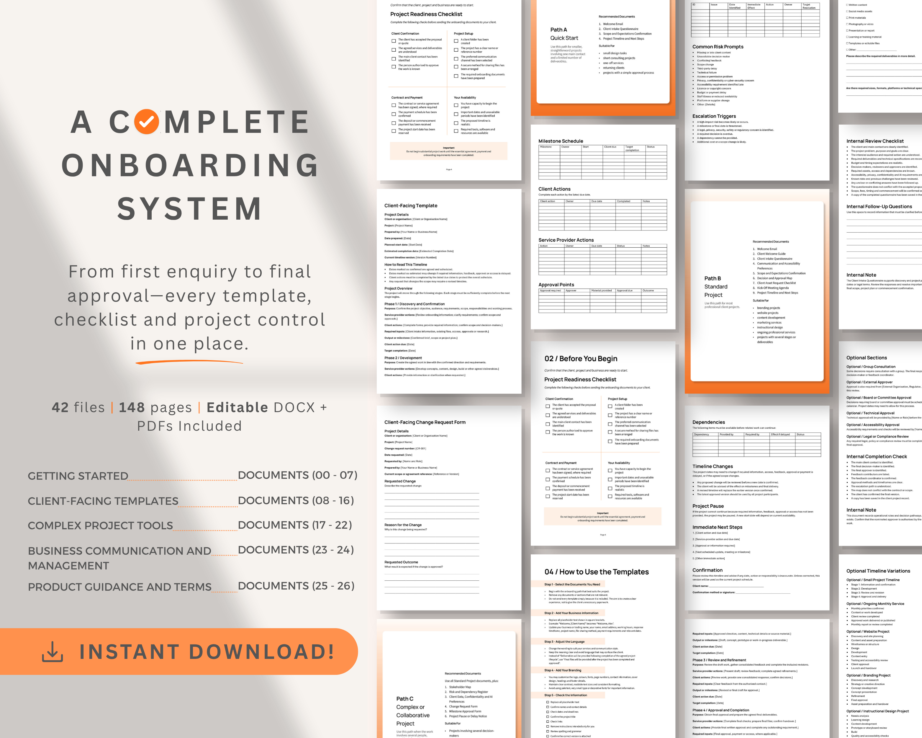 Selection of editable client onboarding templates included in The Client Onboarding System.